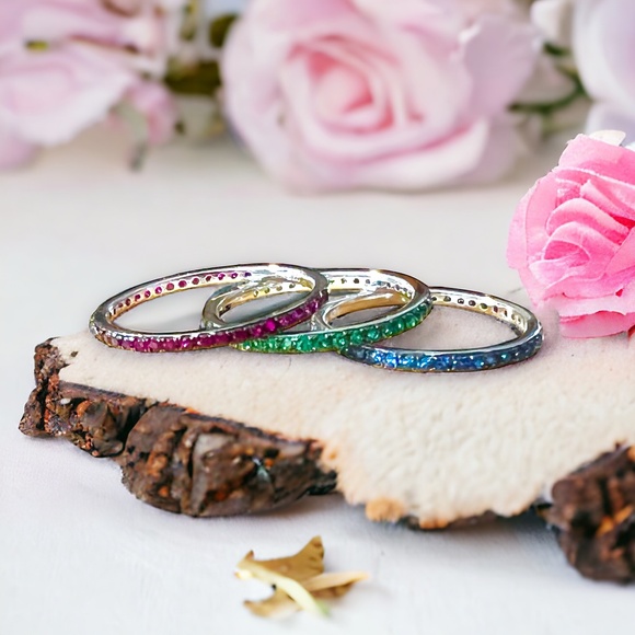 Ruby, Emerald or Sapphire Skinny Bands Sterling Silver 925, Stacking rings - Picture 4 of 13